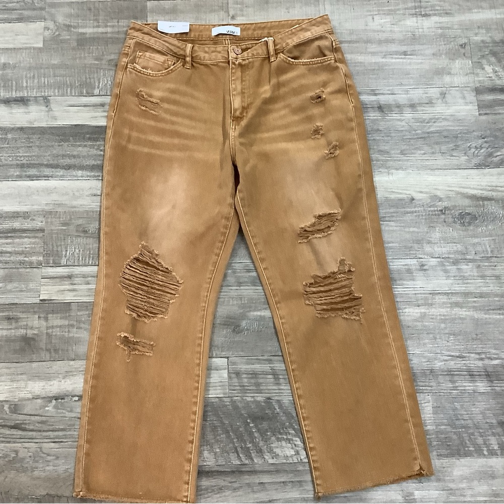 Distressed Tan Cropped Jeans